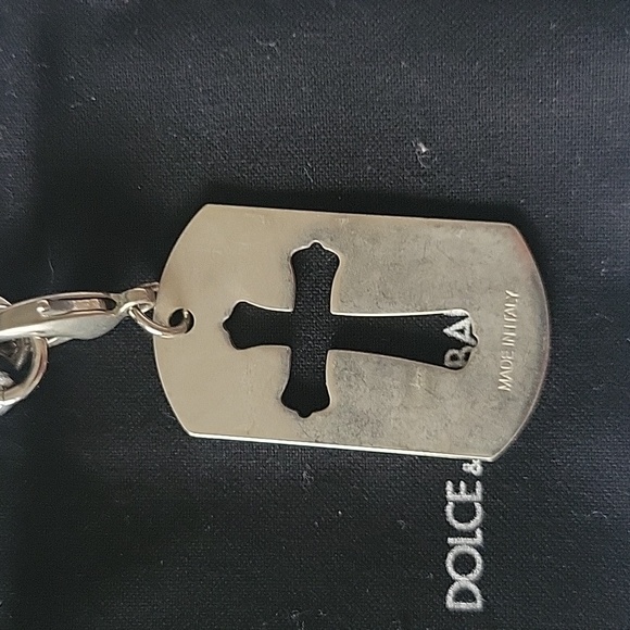 Vintage Dolce & Gabbana Cross Dog Tag Leather and Metal Necklace - Picture 7 of 15